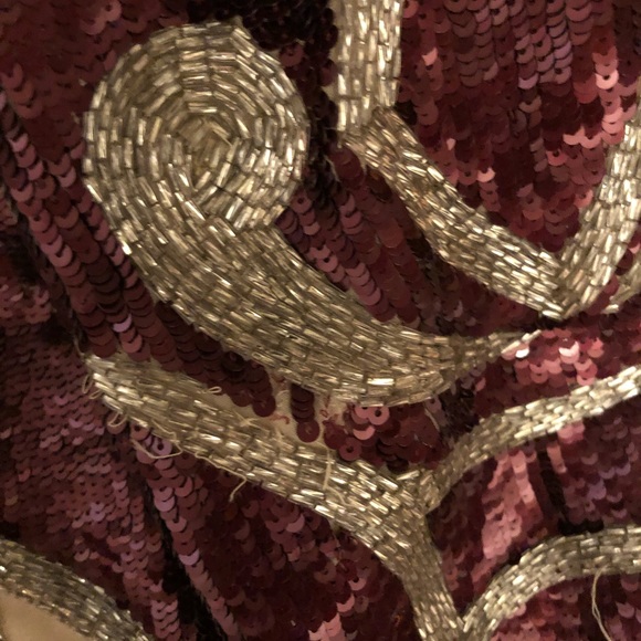 Hand-Embellished Needle & Thread Contour Ornate Long Sleeve Dress - Picture 7 of 8